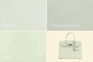 Green Birkin bag by Hermes in Vert Fizz color with Epsom, Chevre Mysore, and Swift leather options.