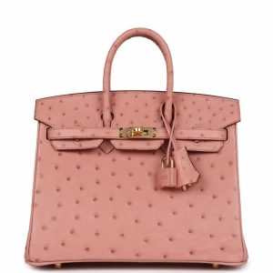 Pink ostrich Birkin bag in Terre Cuite
