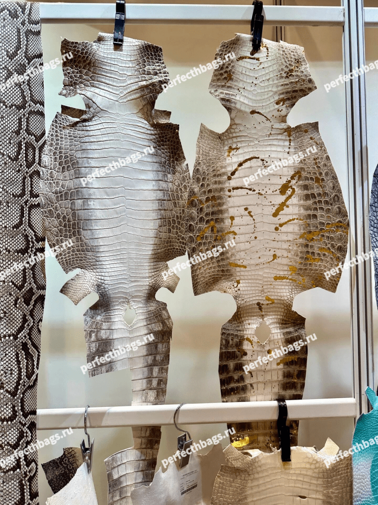 Hermès Himalaya Birkin crocodile leather skins with a signature white-to-gray gradient