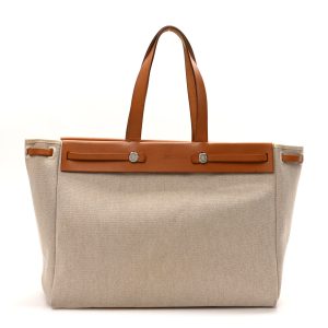 Hermes Herbag Cabas tote bag in natural canvas with brown leather trim