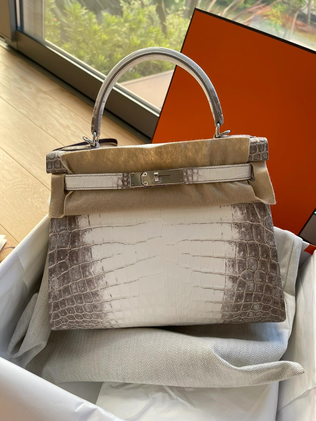 A stunning Hermès Himalaya Kelly by the window